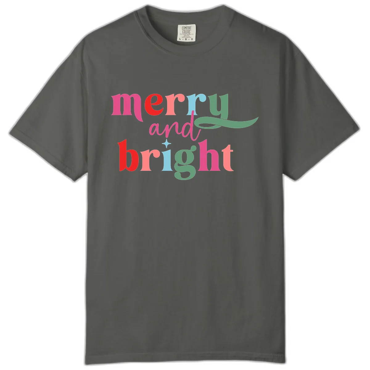 Merry And Bright Christmas Typography Comfort Color in Pepper