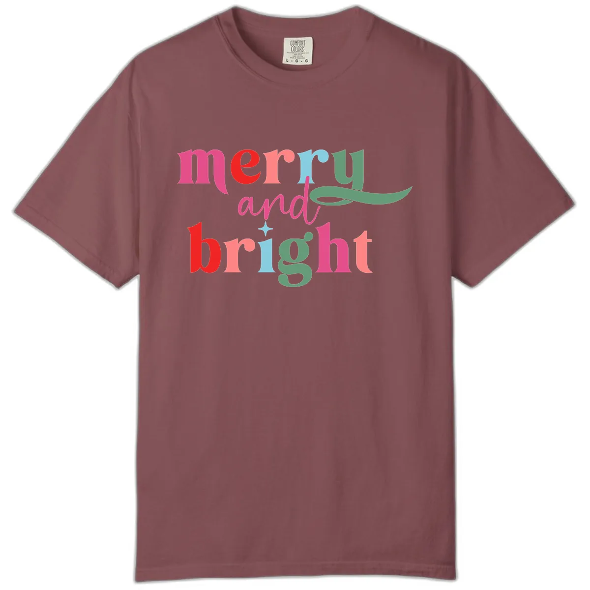 Merry And Bright Christmas Typography Comfort Color in Brick