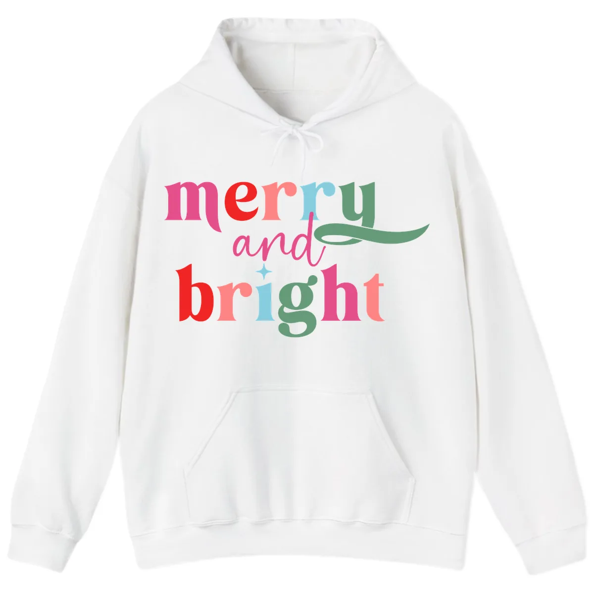 Merry And Bright Christmas Typography Hoodie in White