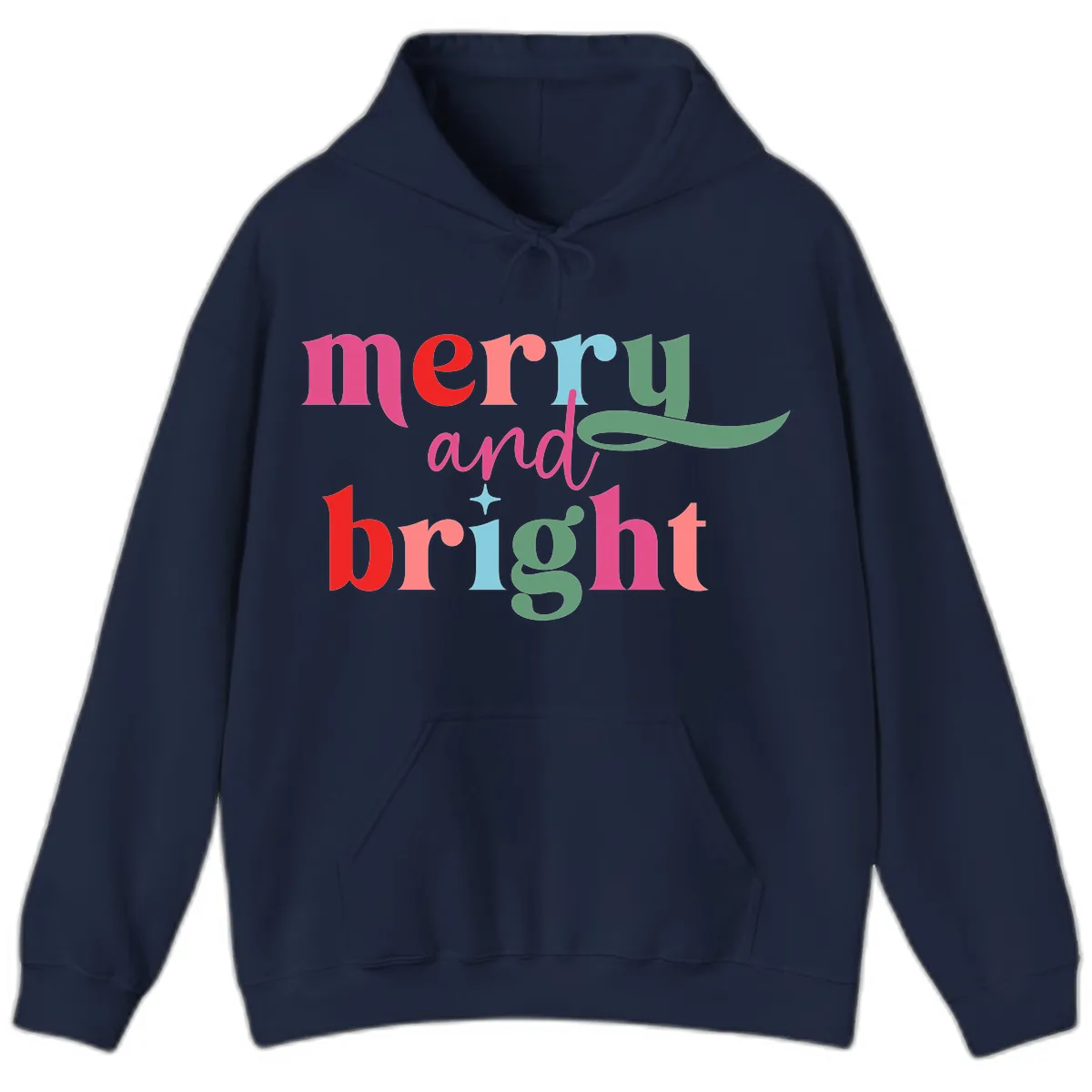 Merry And Bright Christmas Typography Hoodie in Navy