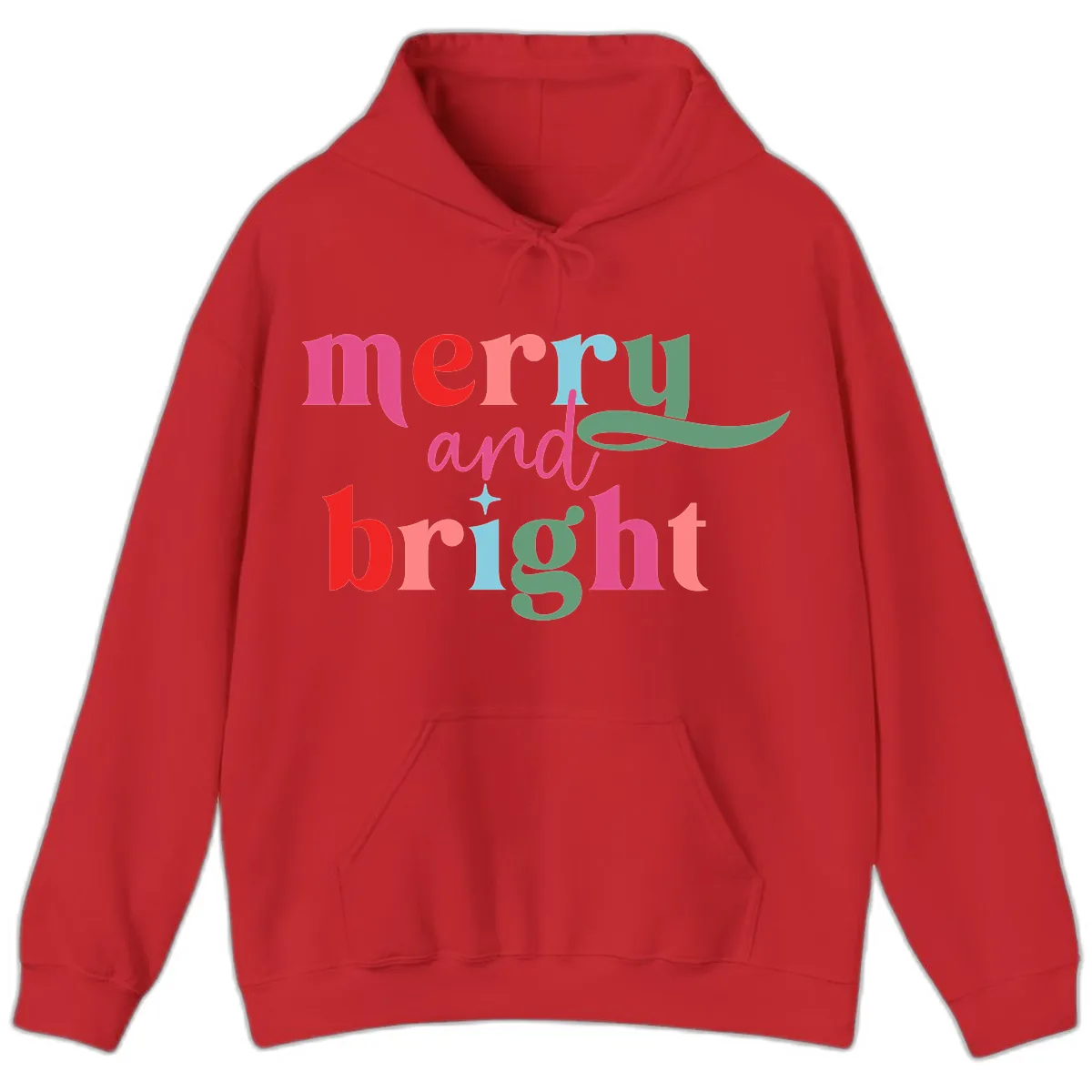 Merry And Bright Christmas Typography Hoodie in Red