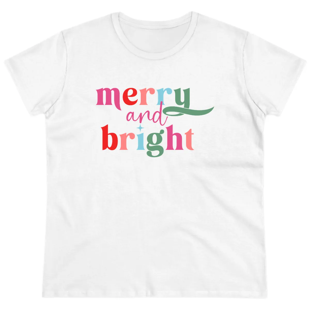Merry And Bright Christmas Typography Ladies Tee in White