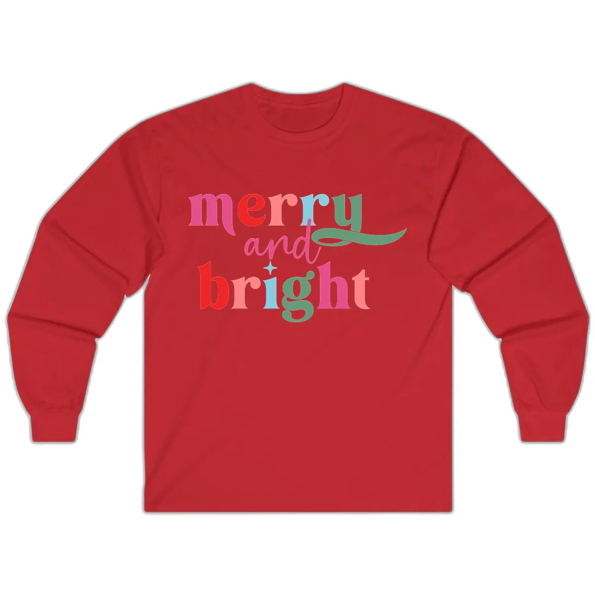 Merry And Bright Christmas Typography Long Sleeve in Red