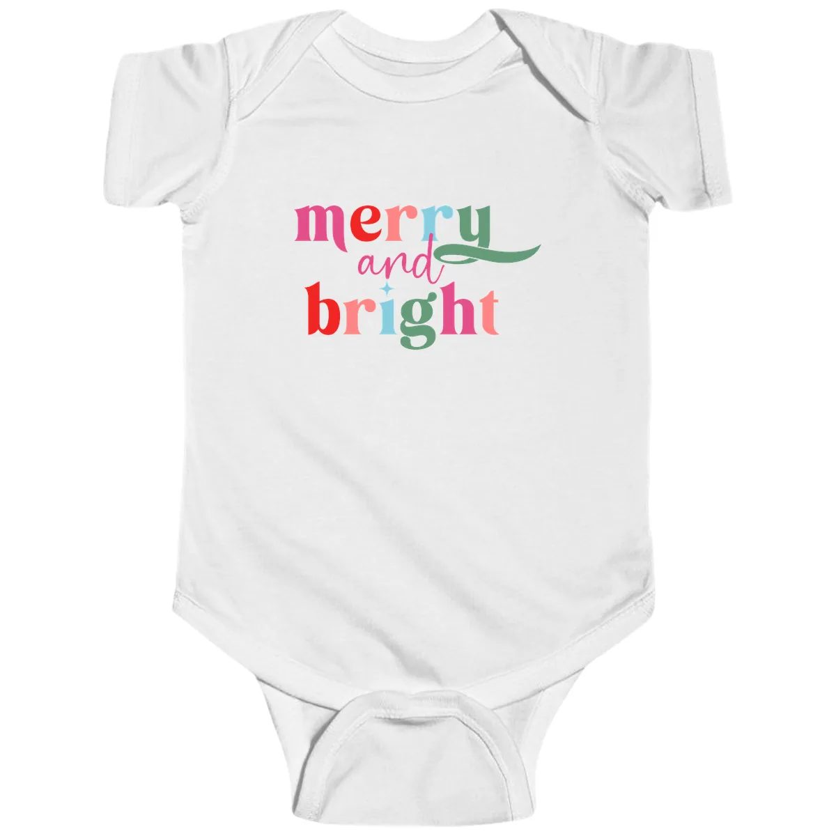 Merry And Bright Christmas Typography Baby Onesie in White