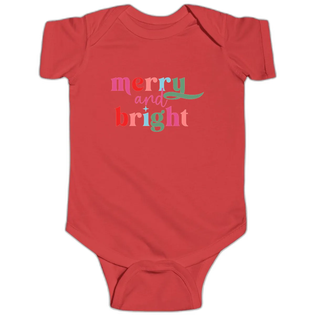 Merry And Bright Christmas Typography Baby Onesie in Red