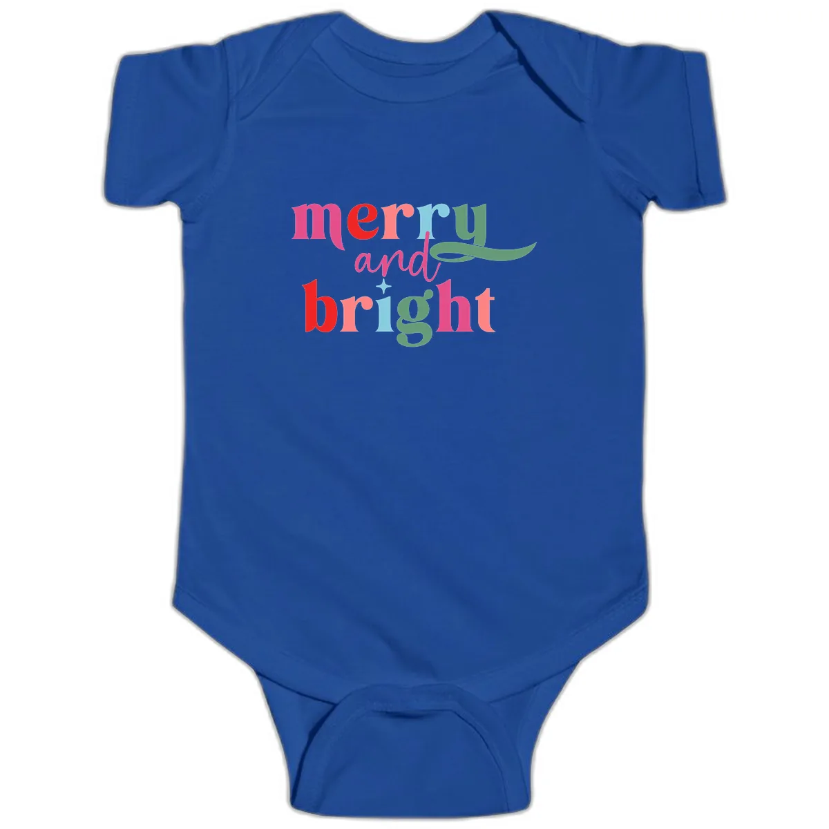 Merry And Bright Christmas Typography Baby Onesie in Royal