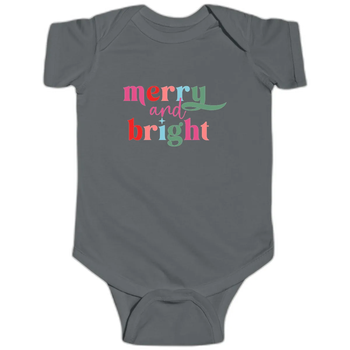 Merry And Bright Christmas Typography Baby Onesie in Charcoal