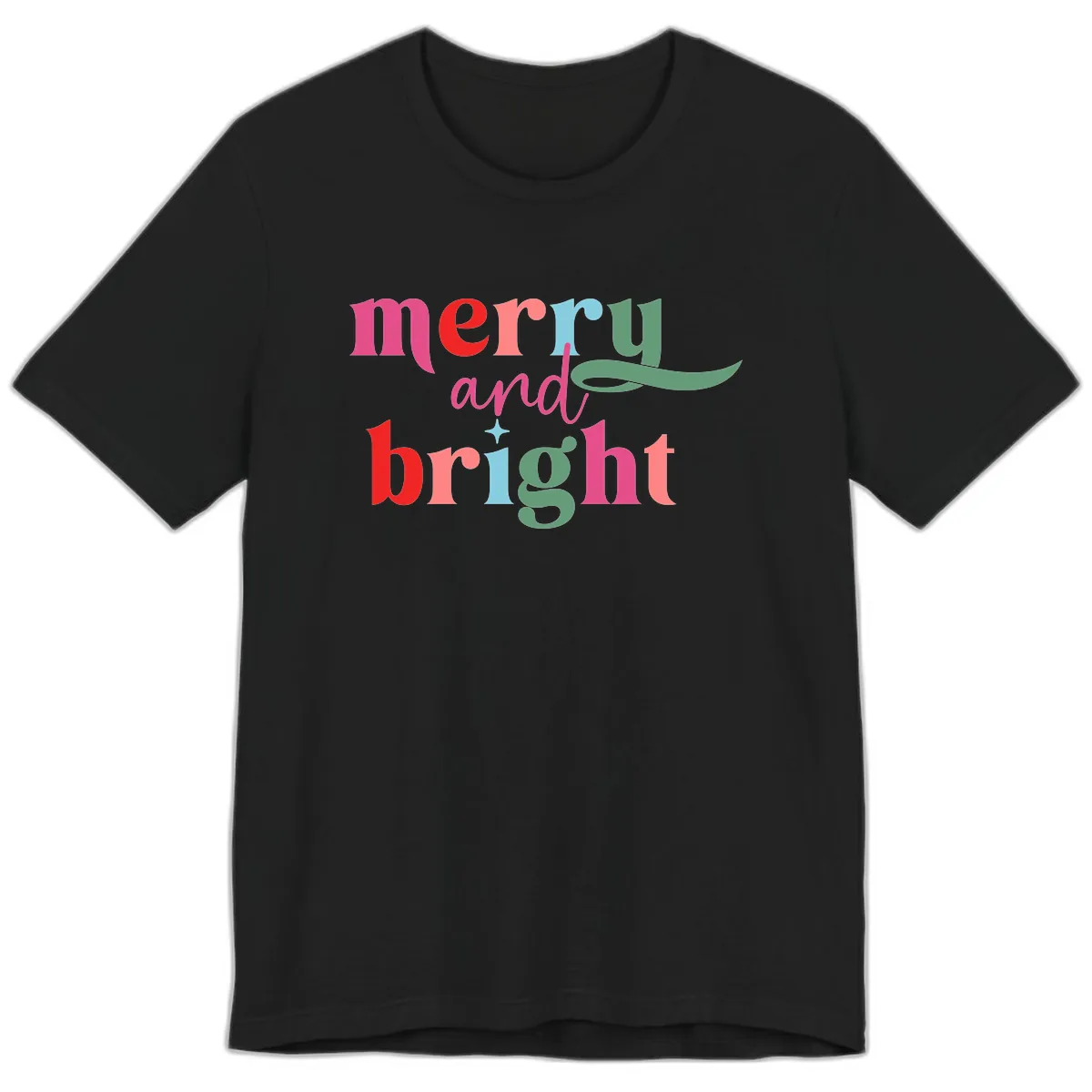 Merry And Bright Christmas Typography Premium T-Shirt in Black