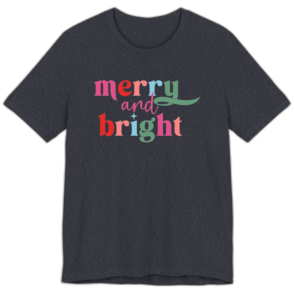 Merry And Bright Christmas Typography Premium T-Shirt in Heather Navy