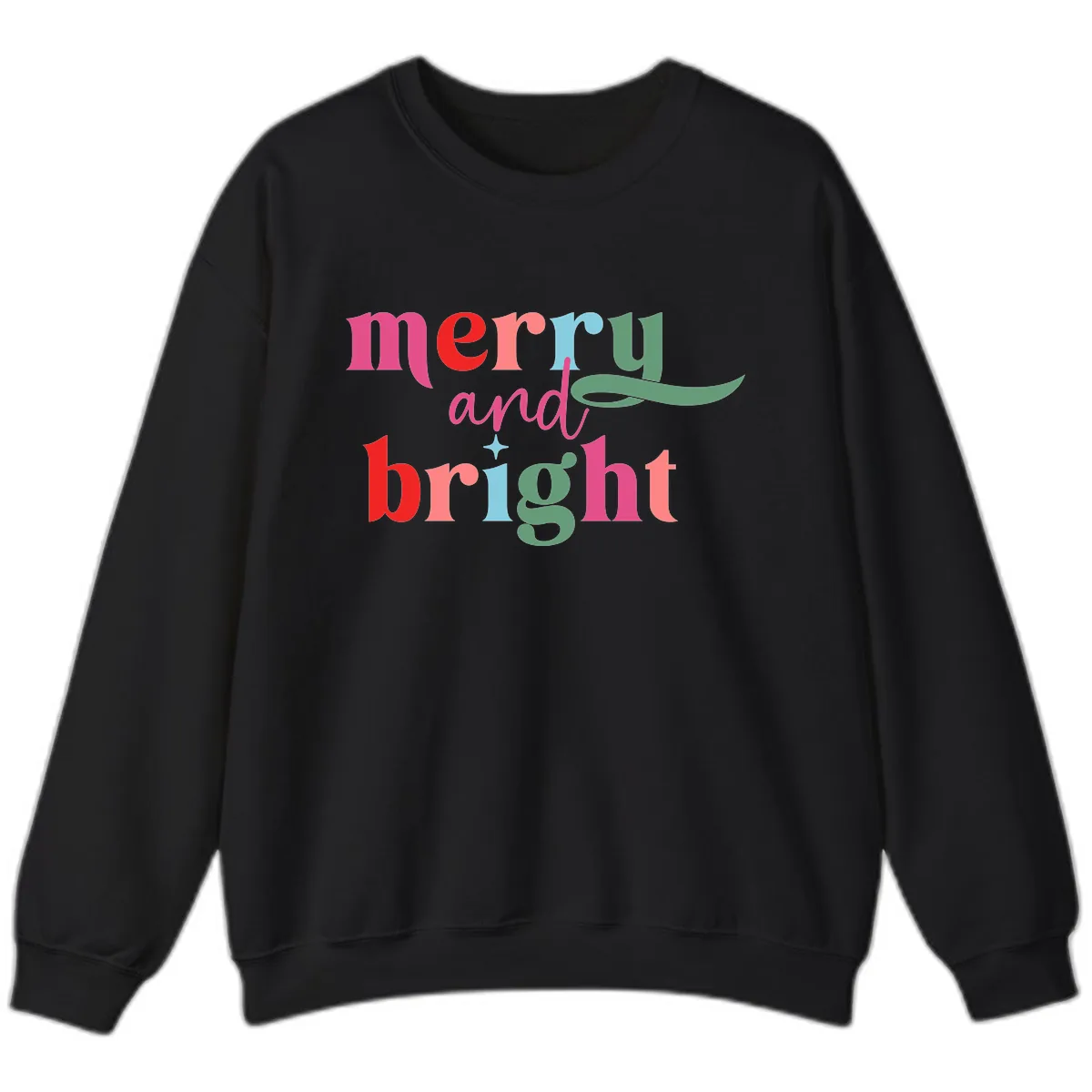 Merry And Bright Christmas Typography Sweatshirt in Black