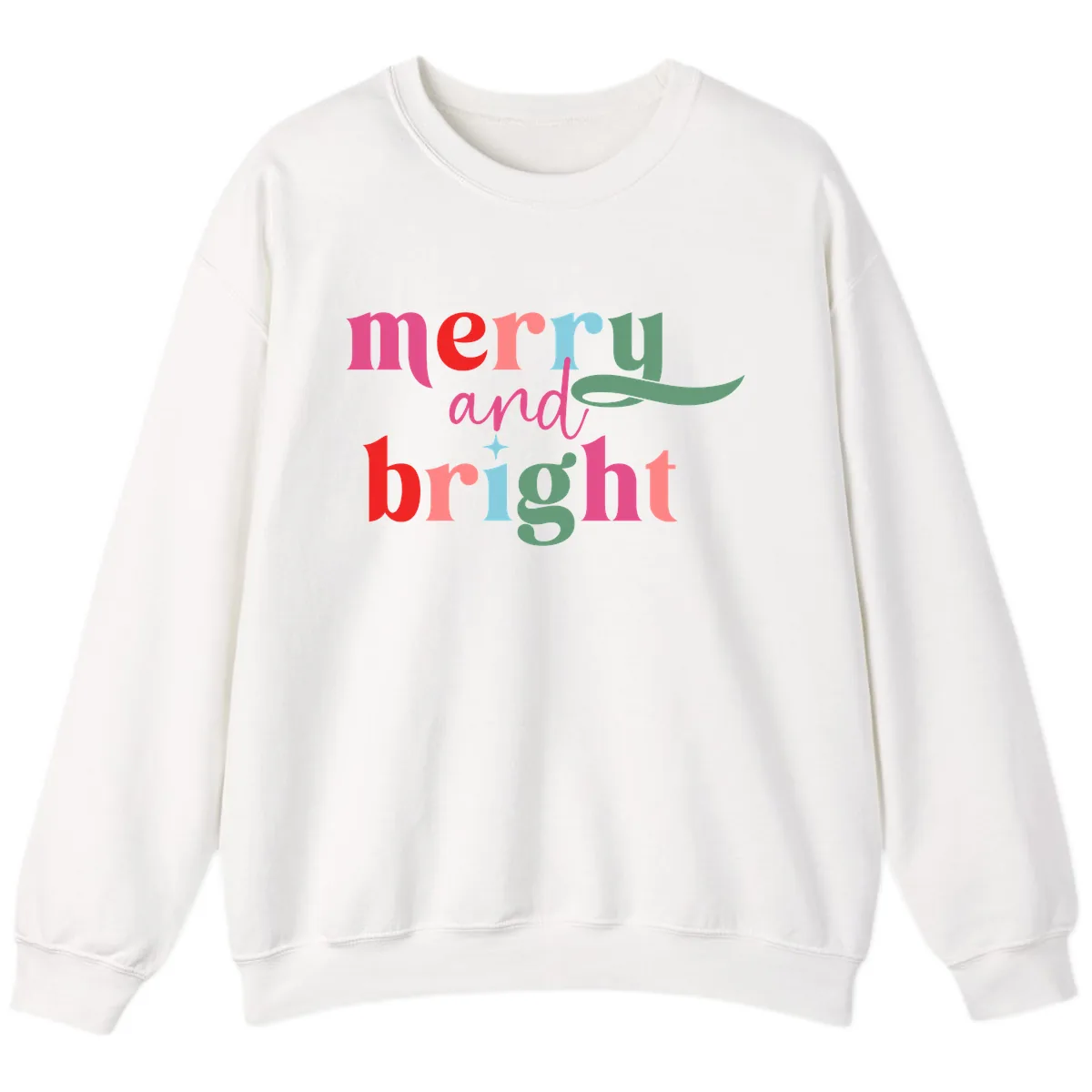 Merry And Bright Christmas Typography Sweatshirt in White