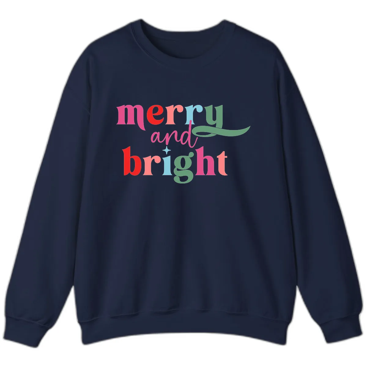 Merry And Bright Christmas Typography Sweatshirt in Navy
