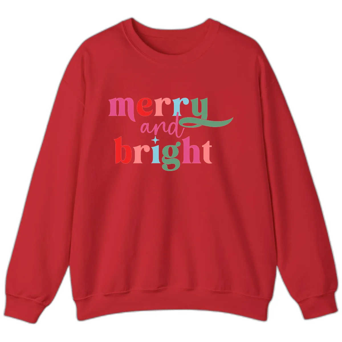 Merry And Bright Christmas Typography Sweatshirt in Red