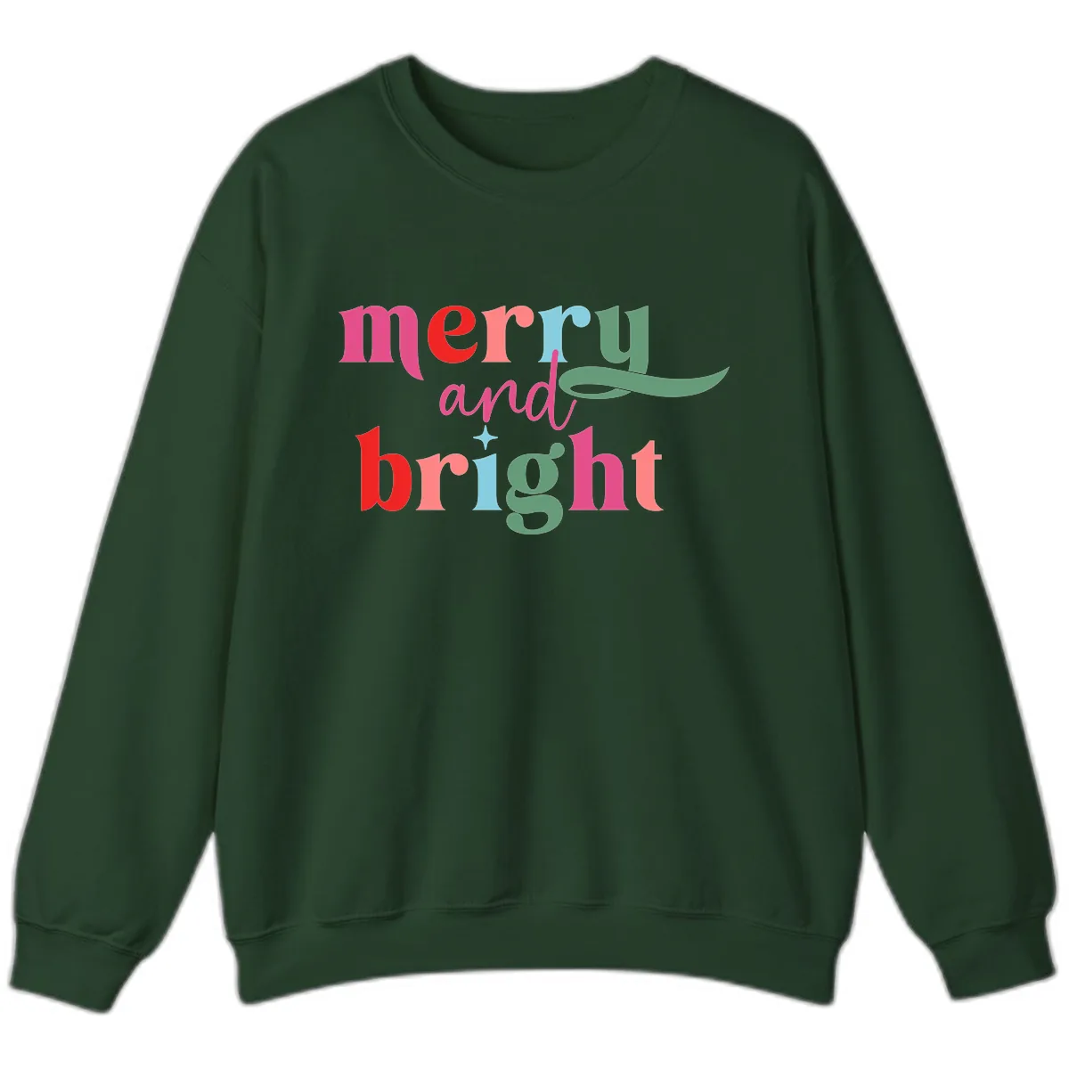 Merry And Bright Christmas Typography Sweatshirt in Forest Green