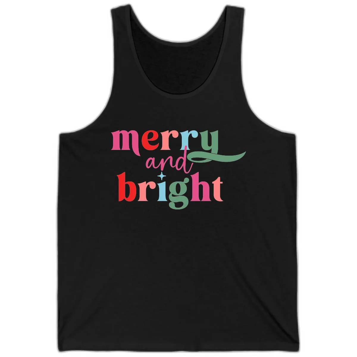 Merry And Bright Christmas Typography Tank in Black