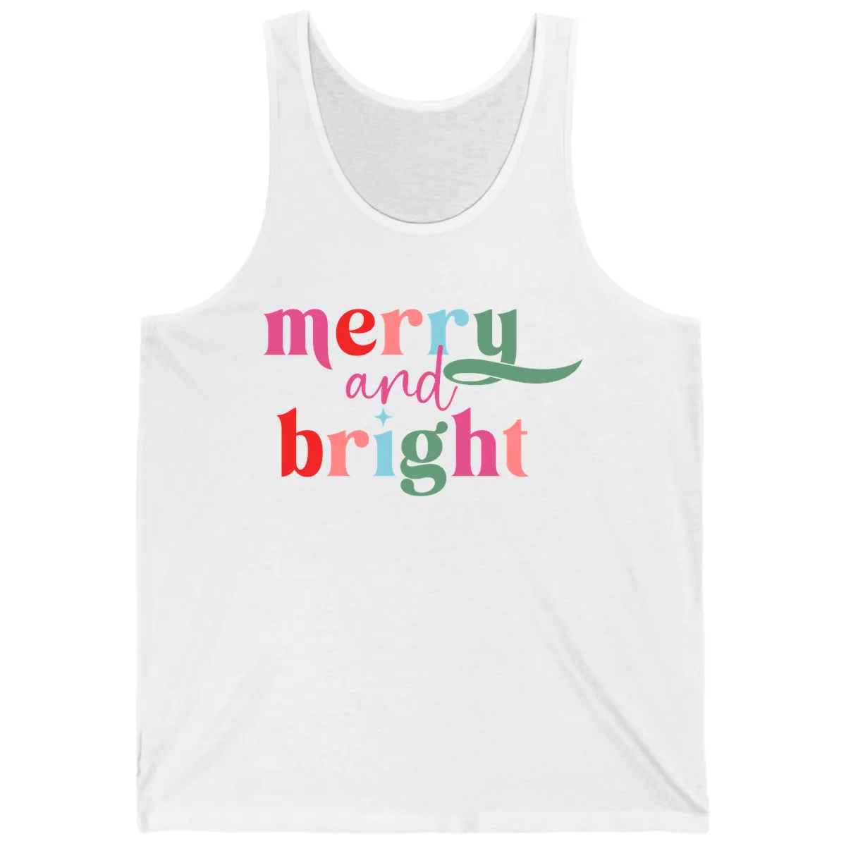 Merry And Bright Christmas Typography Tank in White