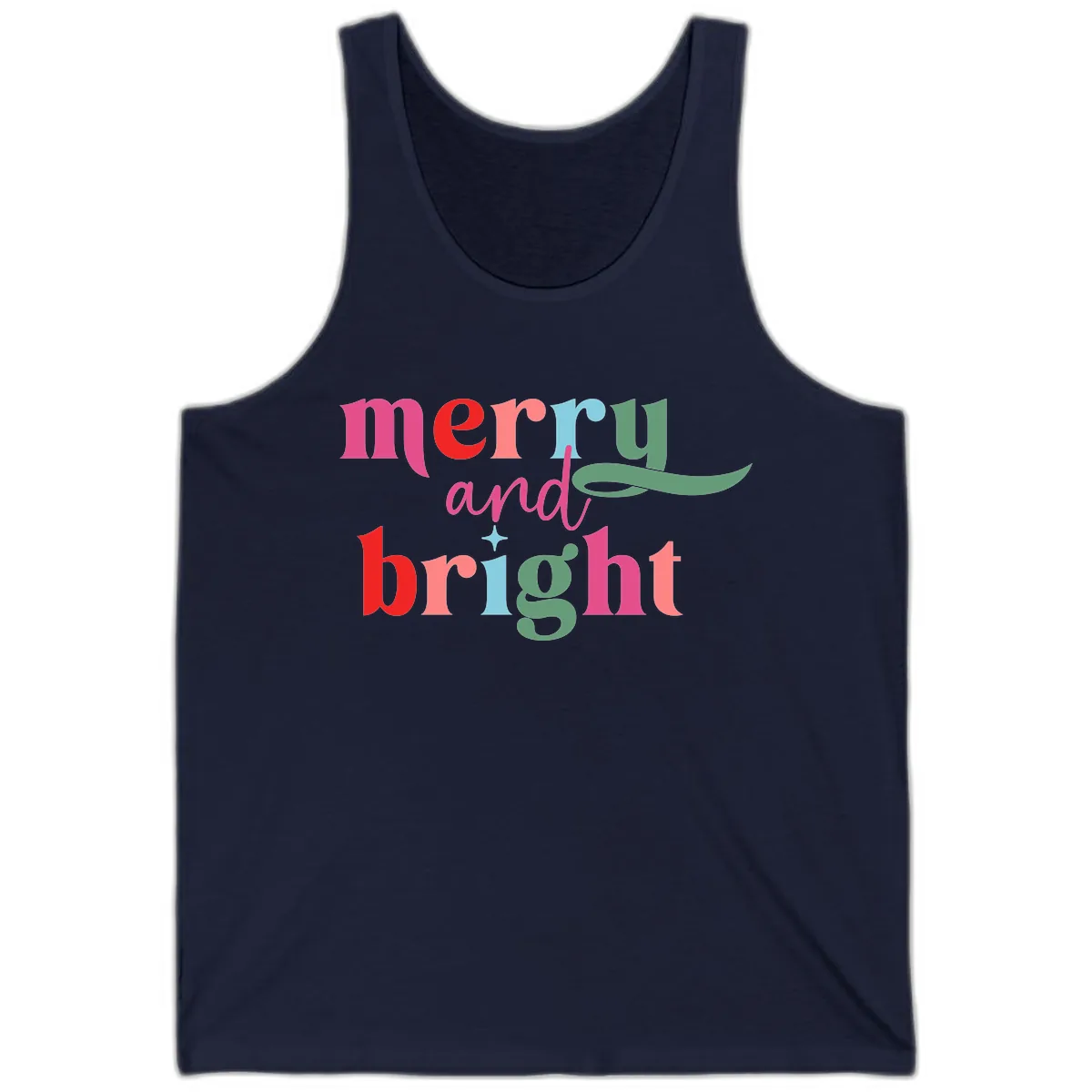 Merry And Bright Christmas Typography Tank in Navy