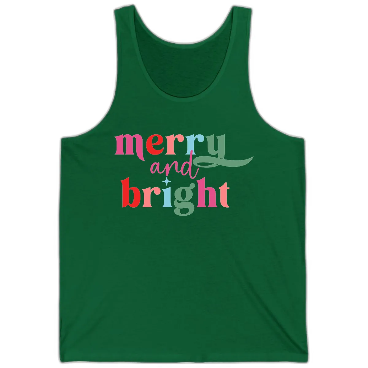 Merry And Bright Christmas Typography Tank in Kelly