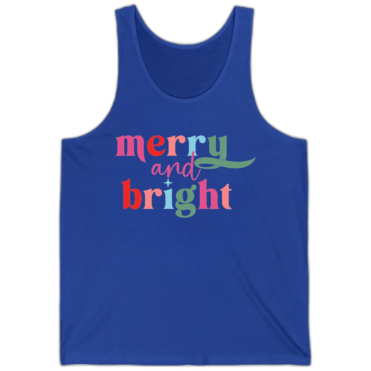 Merry And Bright Christmas Typography Tank in True Royal