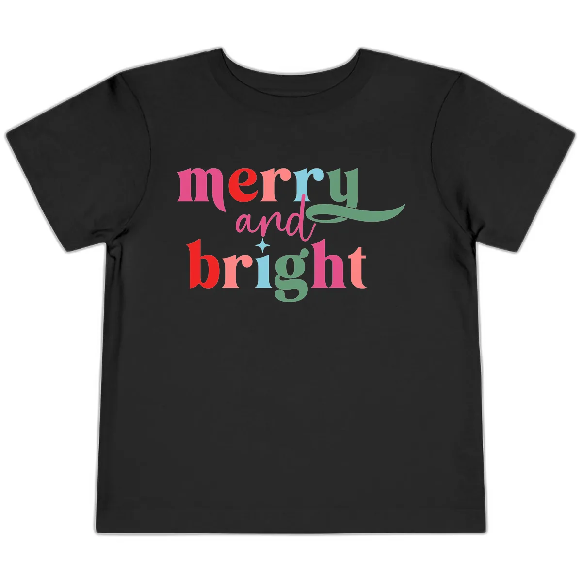 Merry And Bright Christmas Typography Toddler T-Shirt in Black