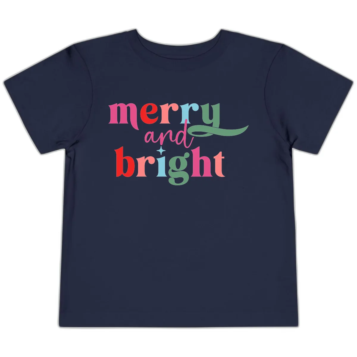 Merry And Bright Christmas Typography Toddler T-Shirt in Navy