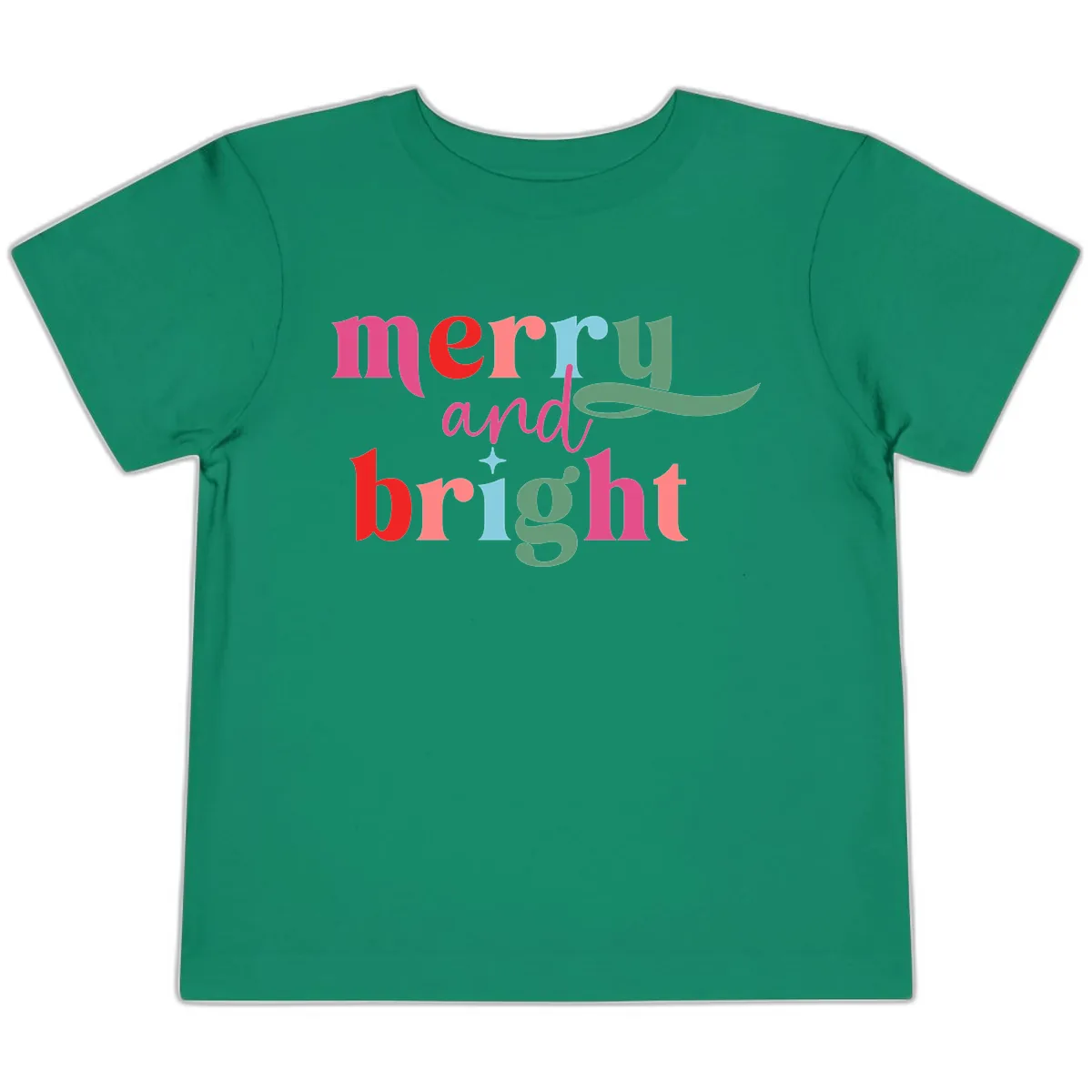 Merry And Bright Christmas Typography Toddler T-Shirt in Kelly