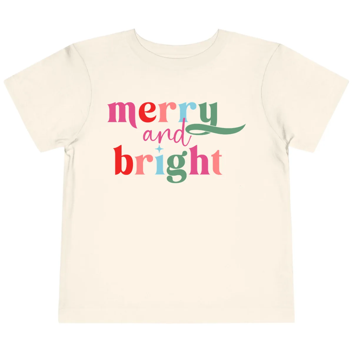 Merry And Bright Christmas Typography Toddler T-Shirt in Natural