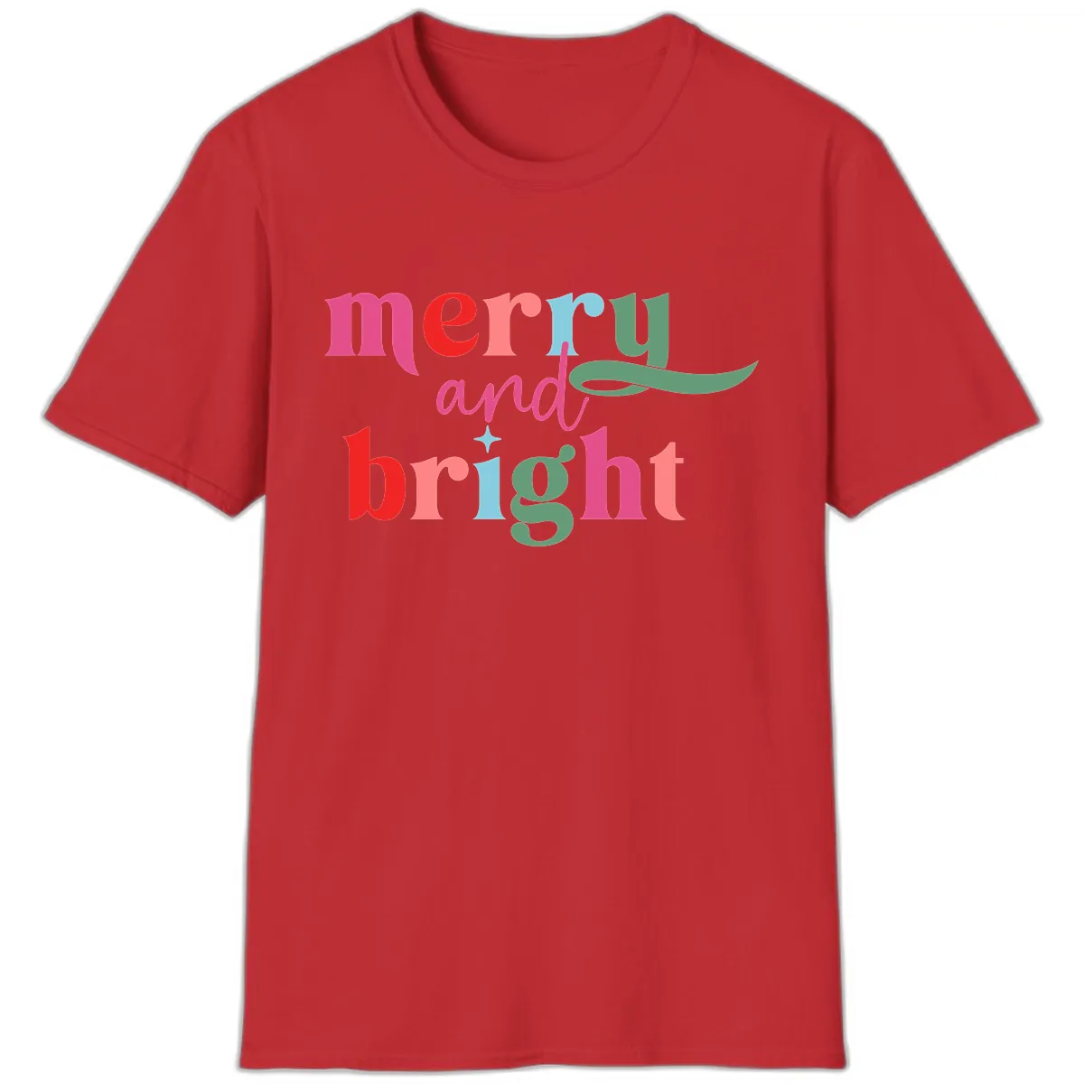 Merry And Bright Christmas Typography T-Shirt in Red