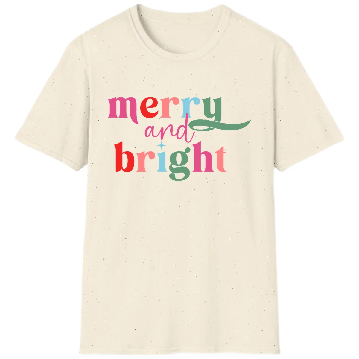 Merry And Bright Christmas Typography T-Shirt in Natural