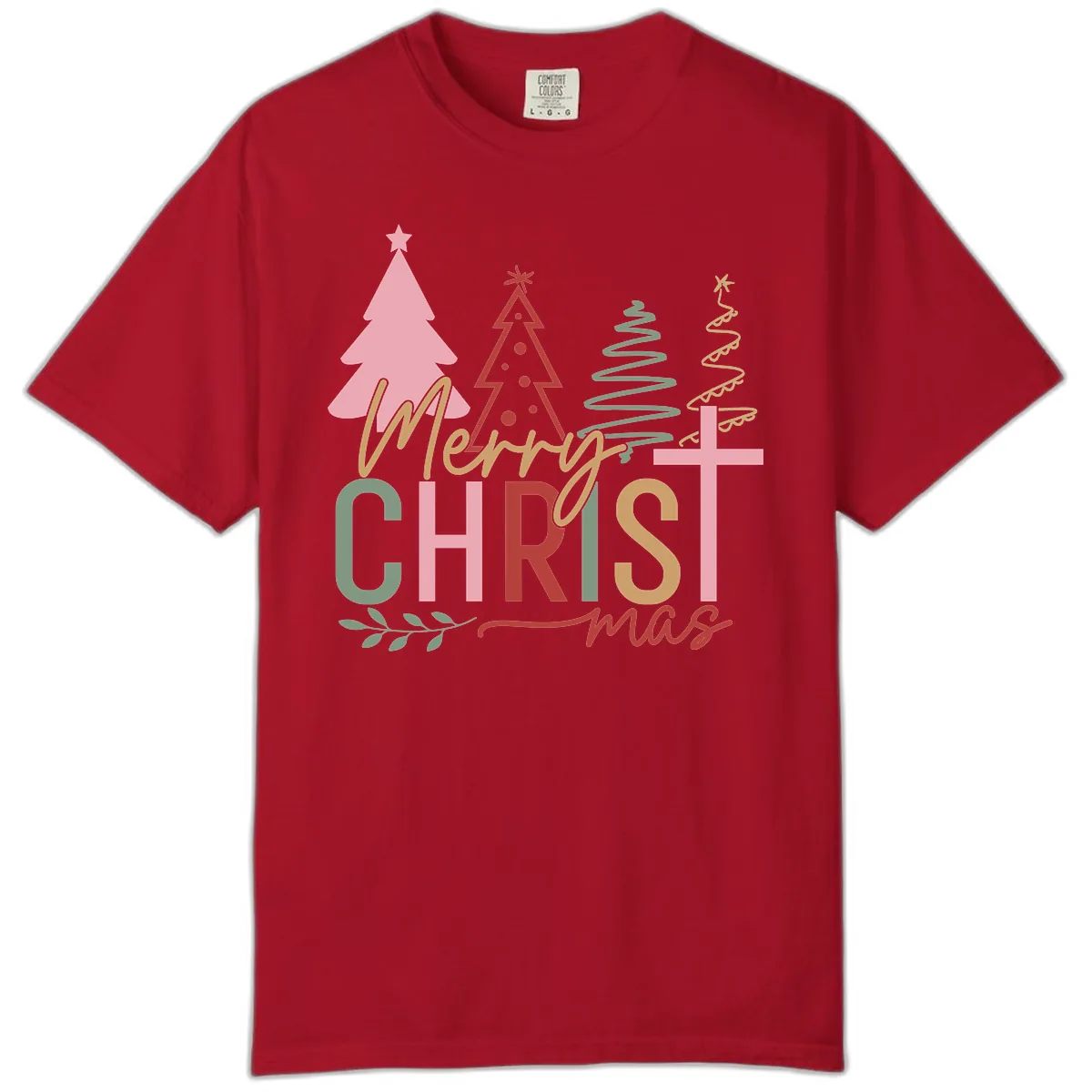 Merry Christmas Trees And Cross Comfort Color in Red