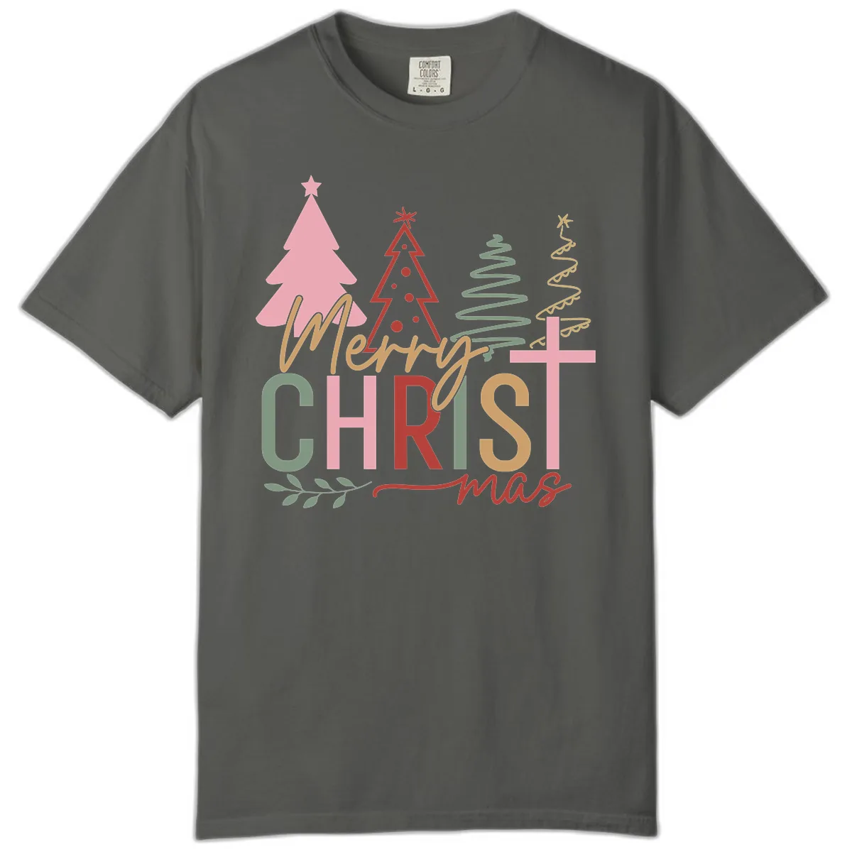 Merry Christmas Trees And Cross Comfort Color in Pepper
