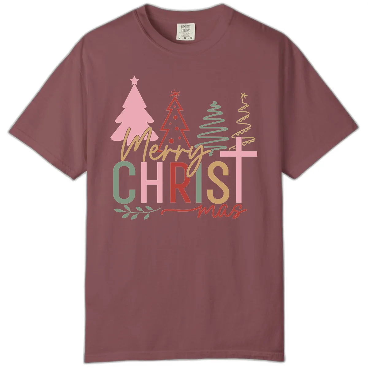 Merry Christmas Trees And Cross Comfort Color in Brick