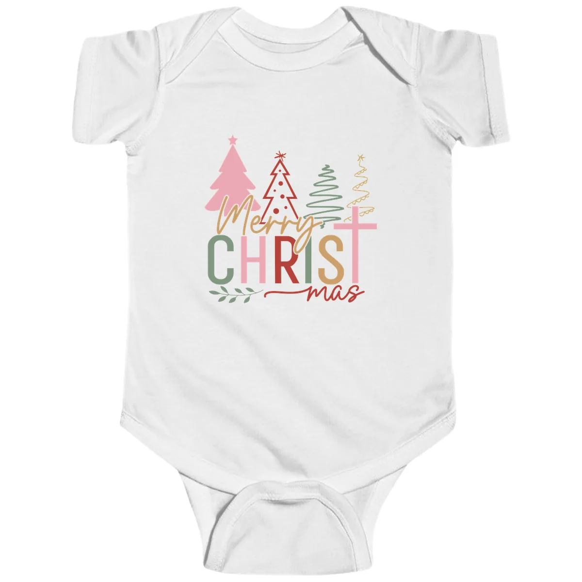 Merry Christmas Trees And Cross Baby Onesie in White