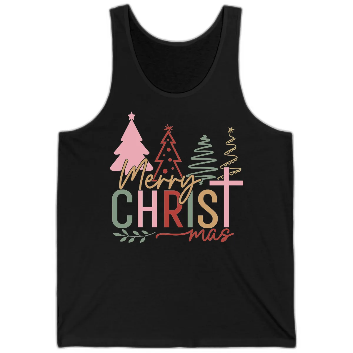 Merry Christmas Trees And Cross Tank in Black