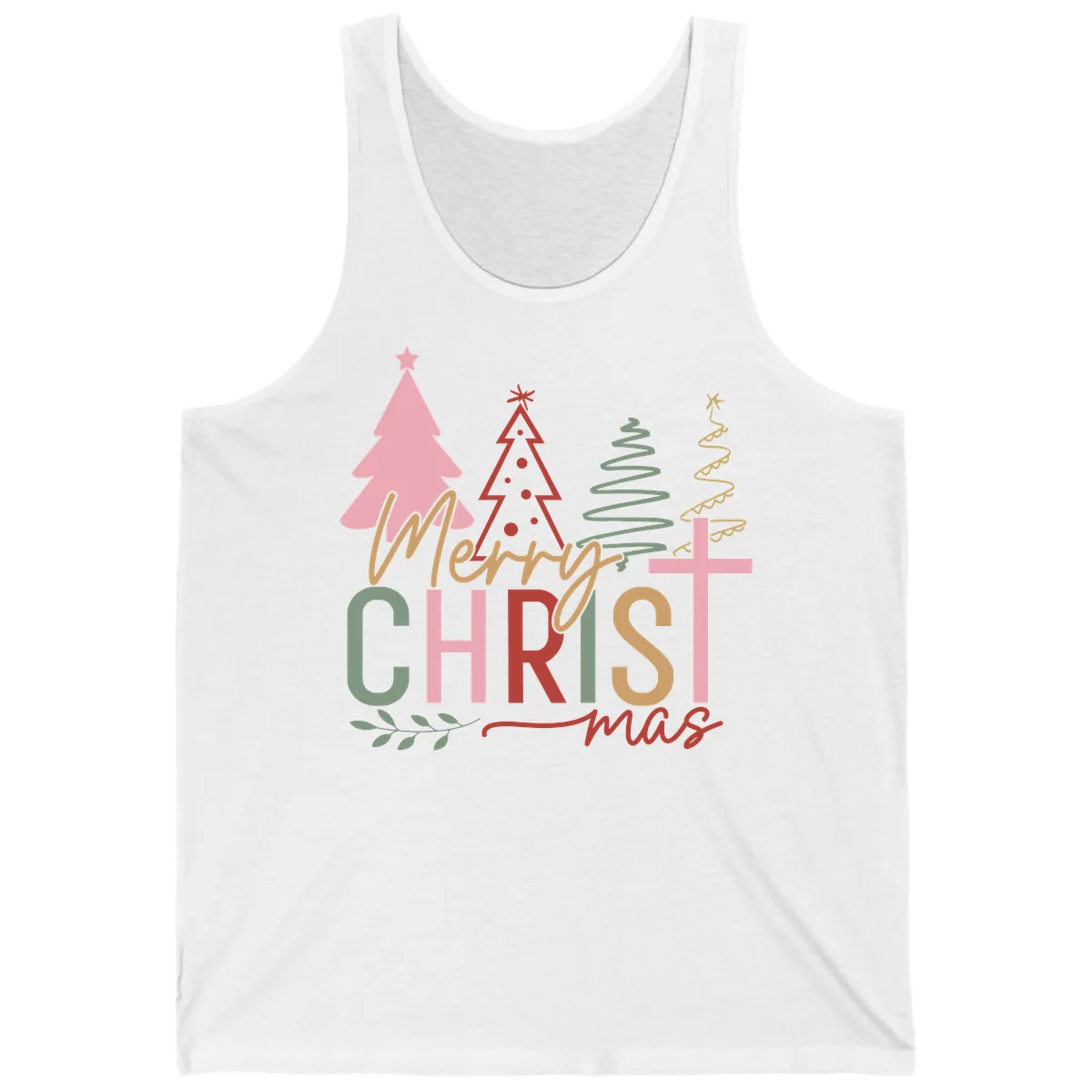 Merry Christmas Trees And Cross Tank in White