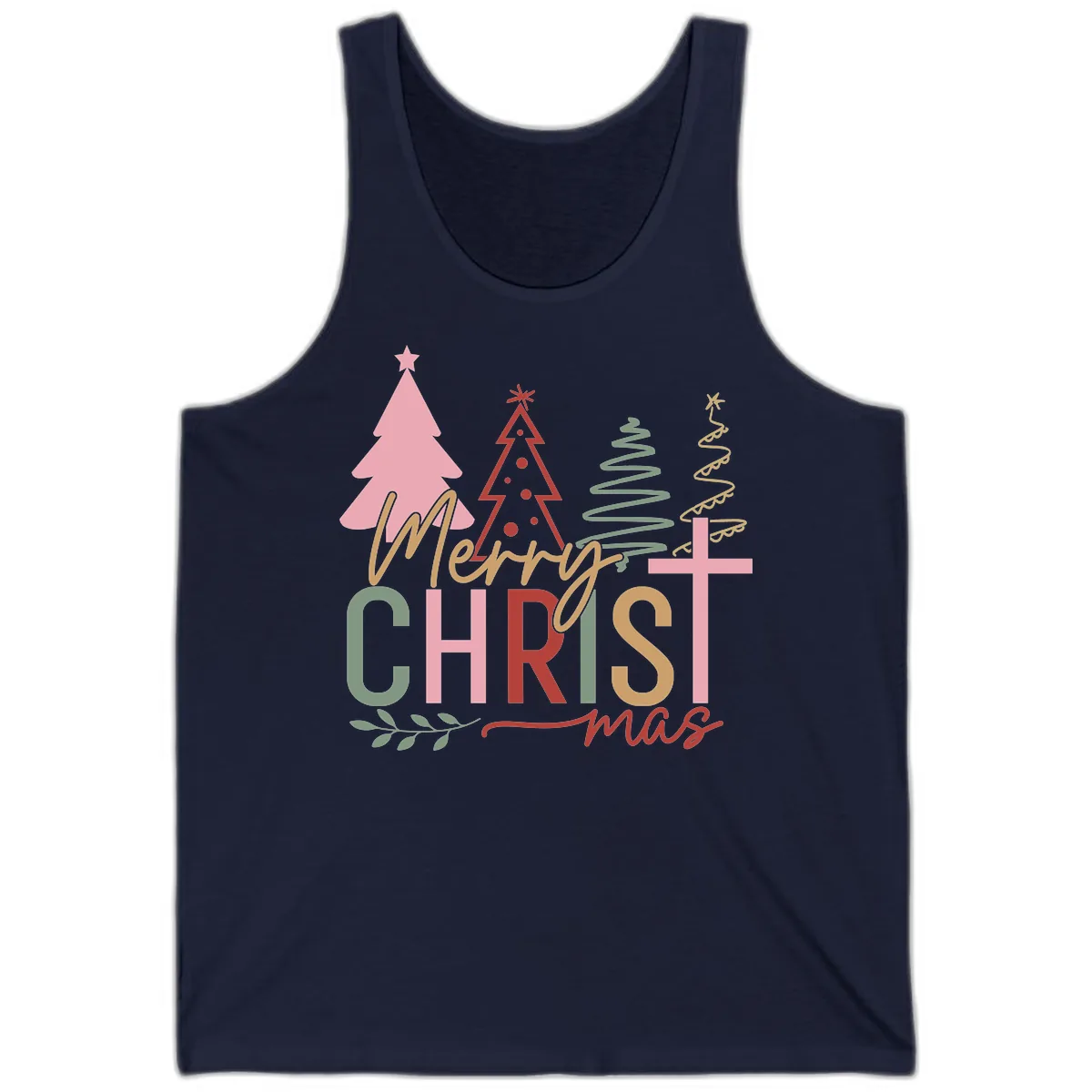 Merry Christmas Trees And Cross Tank in Navy