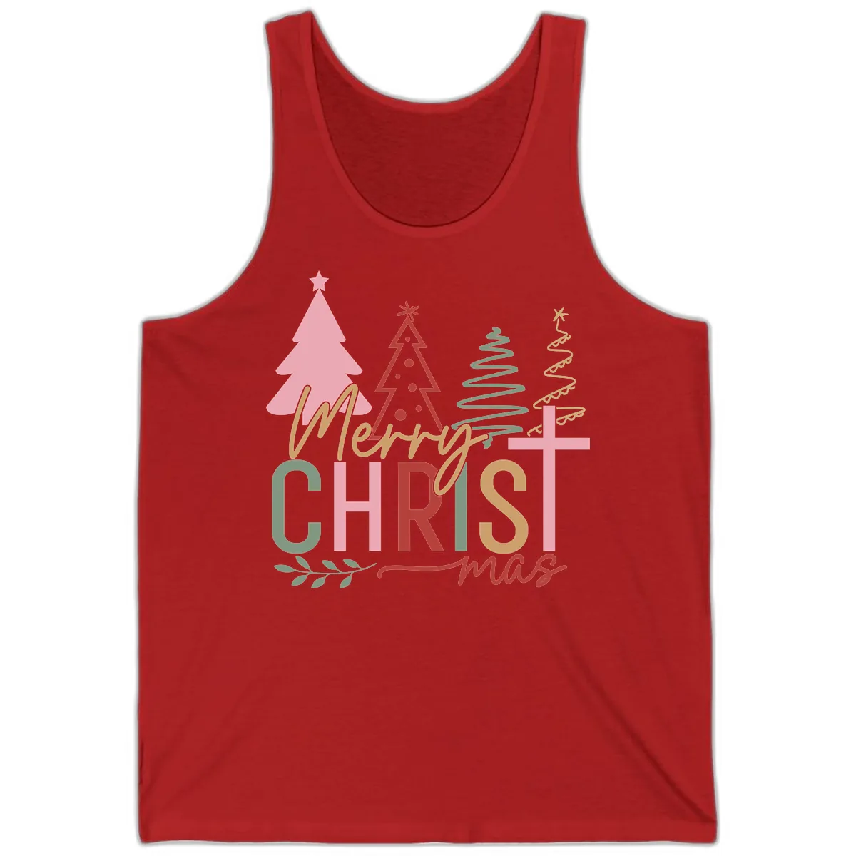 Merry Christmas Trees And Cross Tank in Red