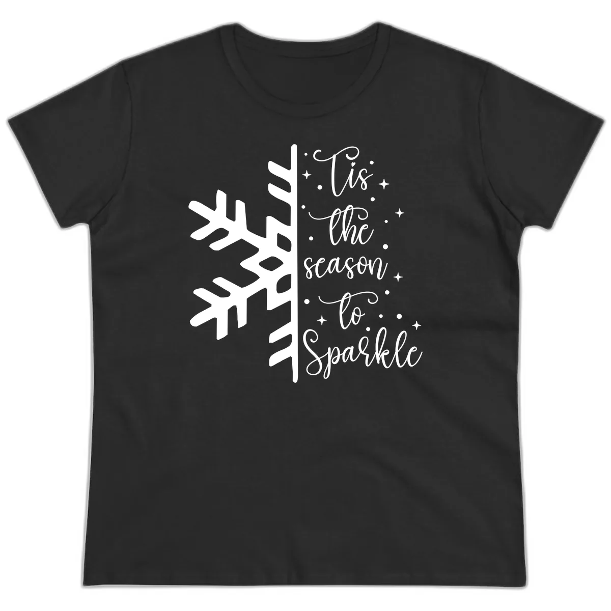 Tis The Season To Sparkle Snowflake Ladies Tee in Black