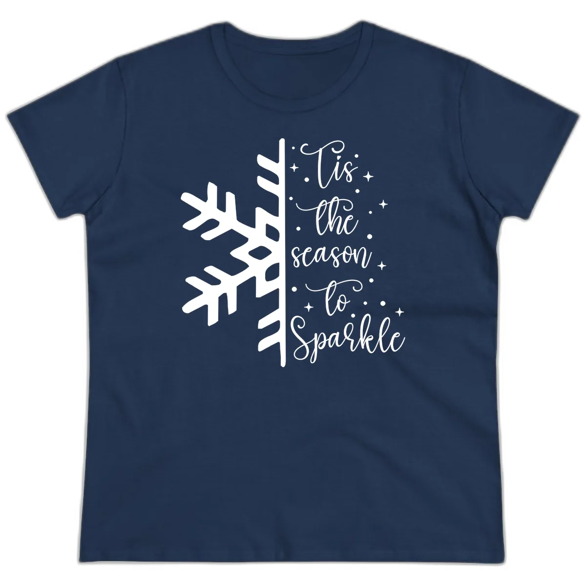 Tis The Season To Sparkle Snowflake Ladies Tee in Navy