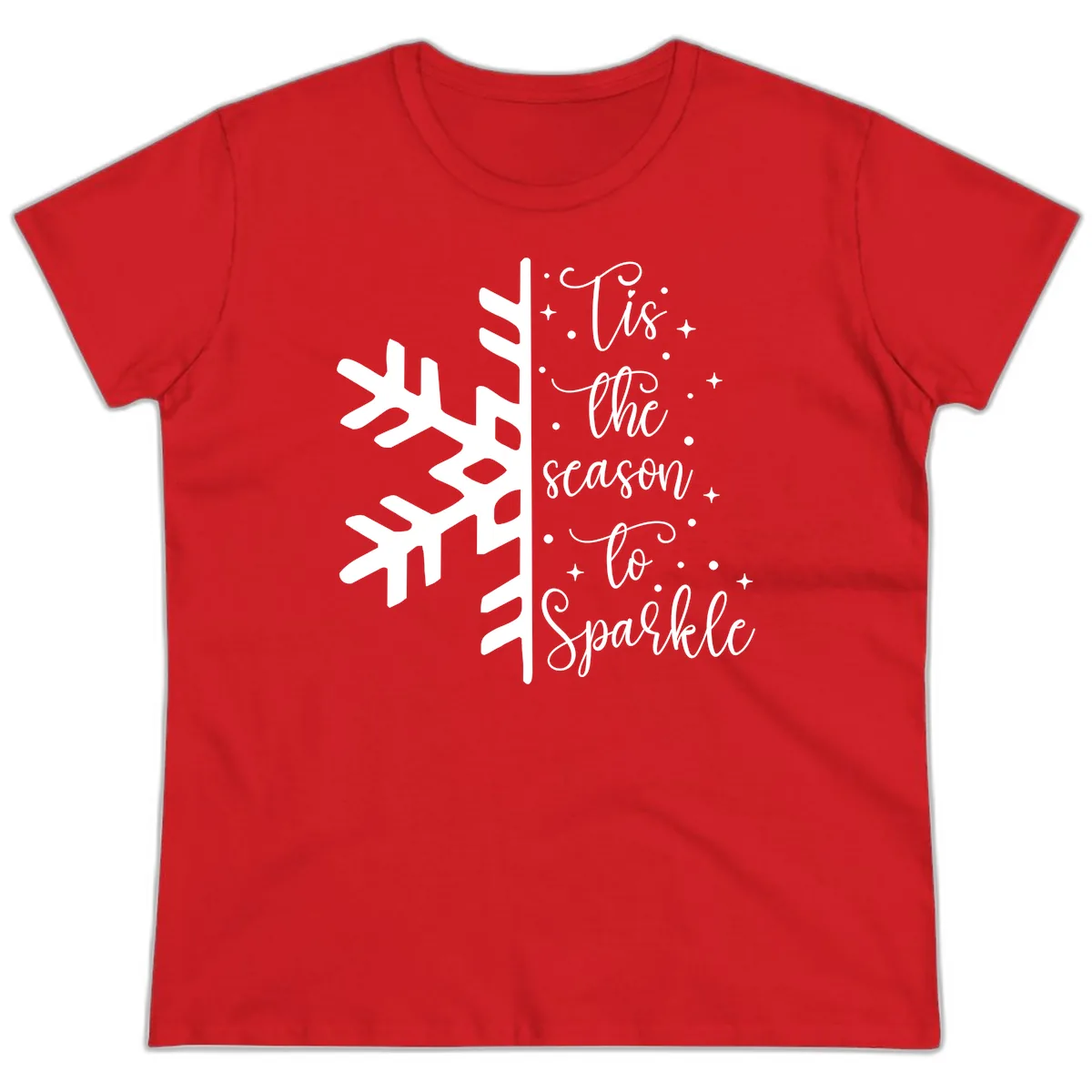 Tis The Season To Sparkle Snowflake Ladies Tee in Red