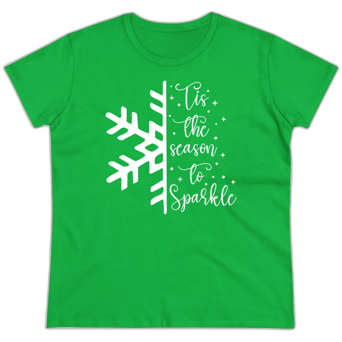 Tis The Season To Sparkle Snowflake Ladies Tee in Irish Green