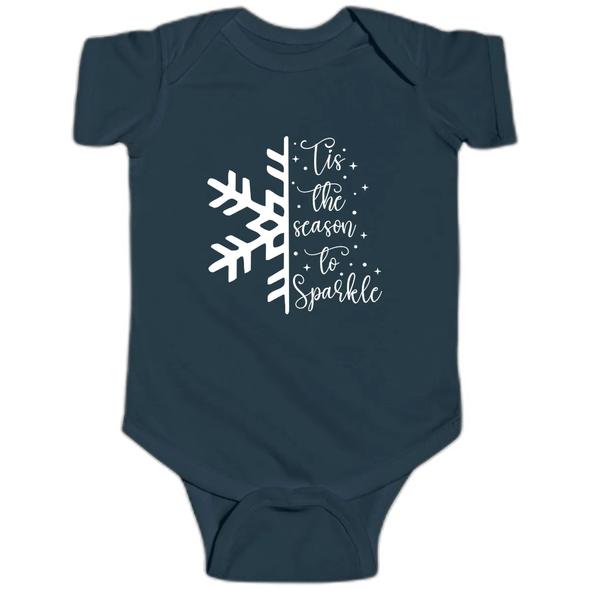 Tis The Season To Sparkle Snowflake Baby Onesie in Navy