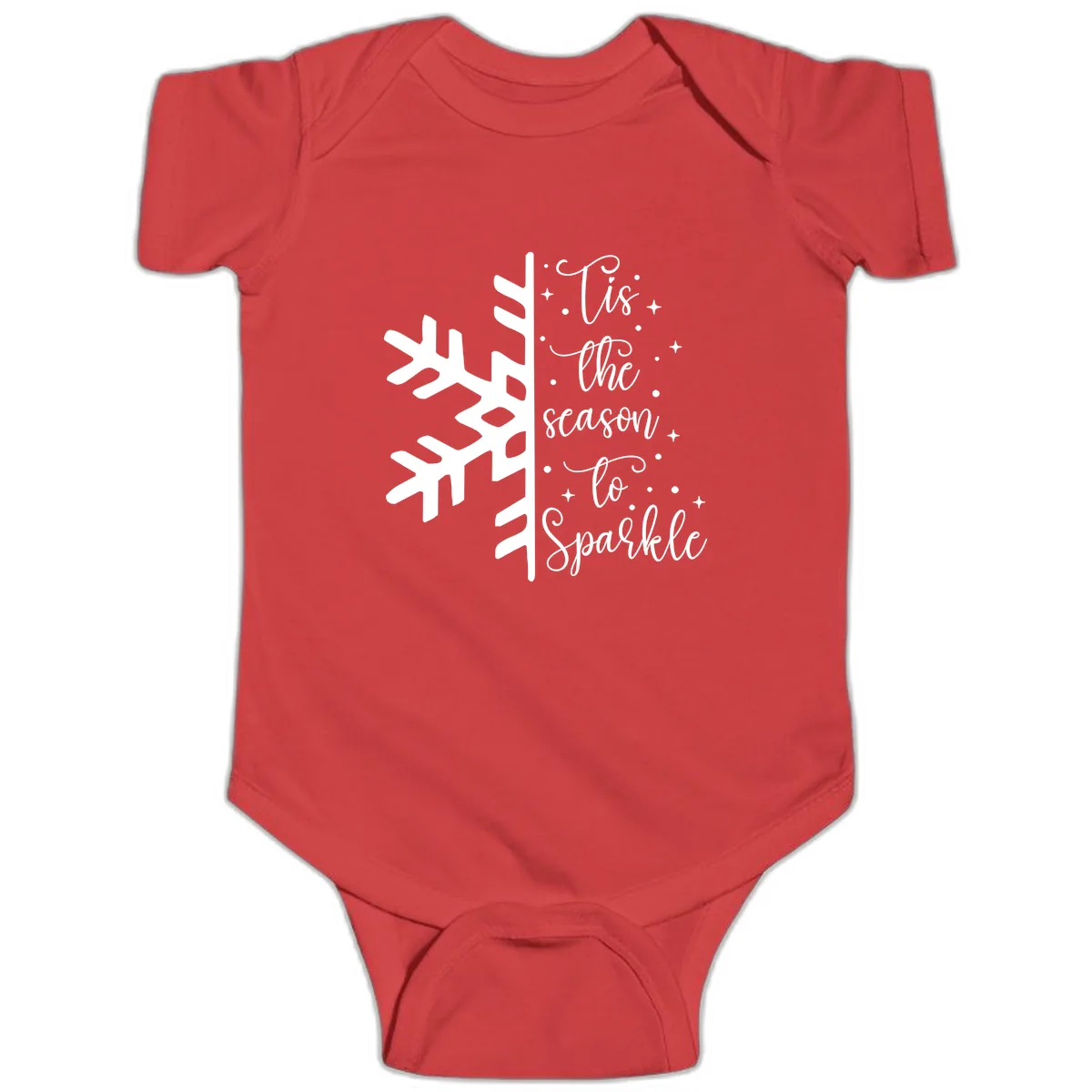 Tis The Season To Sparkle Snowflake Baby Onesie in Red