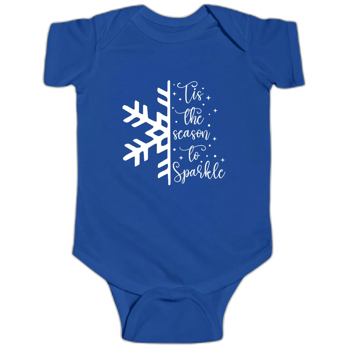 Tis The Season To Sparkle Snowflake Baby Onesie in Royal