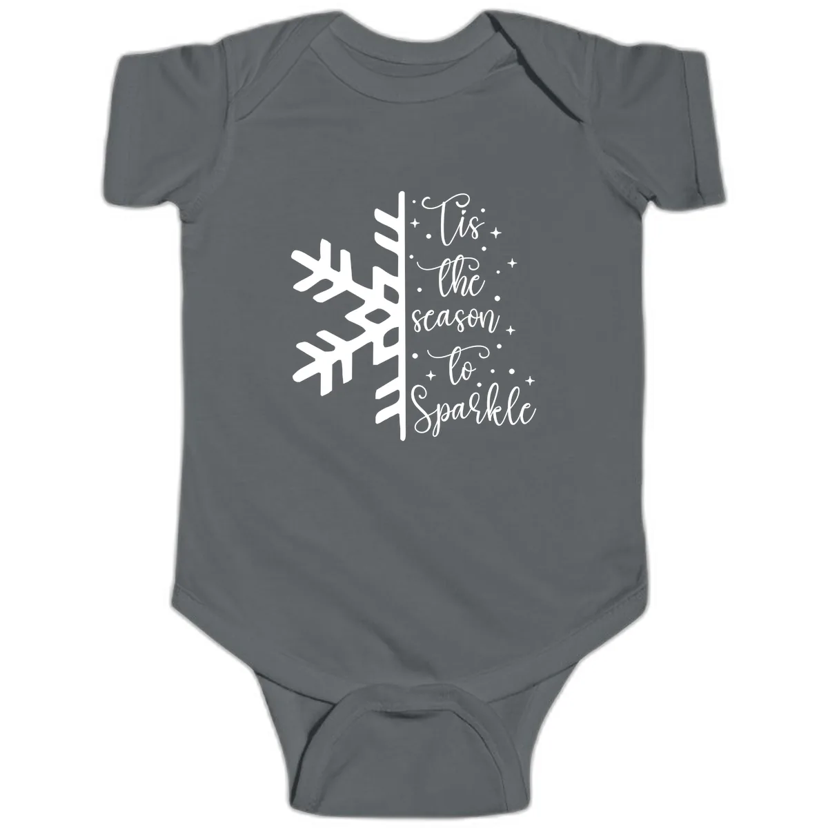 Tis The Season To Sparkle Snowflake Baby Onesie in Charcoal