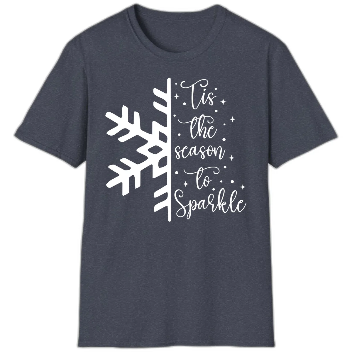 Tis The Season To Sparkle Snowflake T-Shirt in Heather Navy