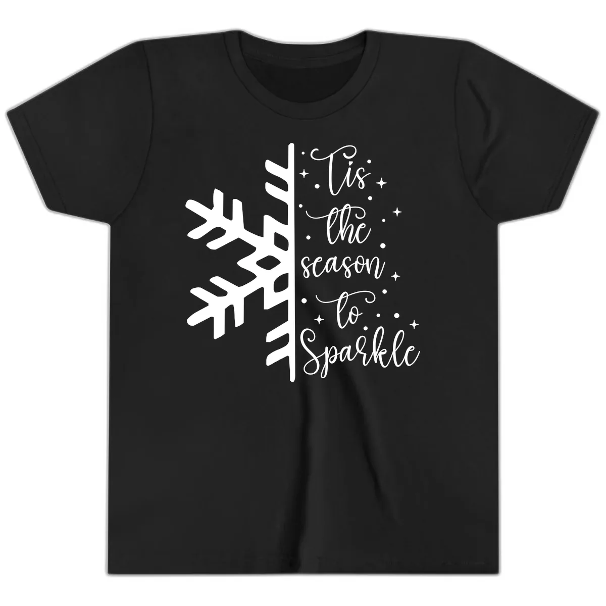 Tis The Season To Sparkle Snowflake Youth T-Shirt in Black