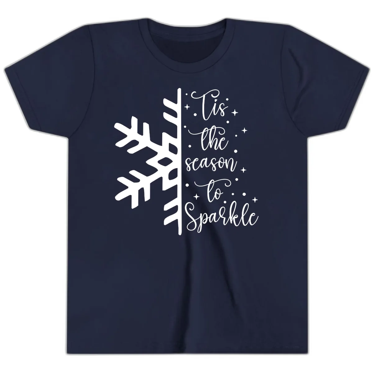 Tis The Season To Sparkle Snowflake Youth T-Shirt in Navy