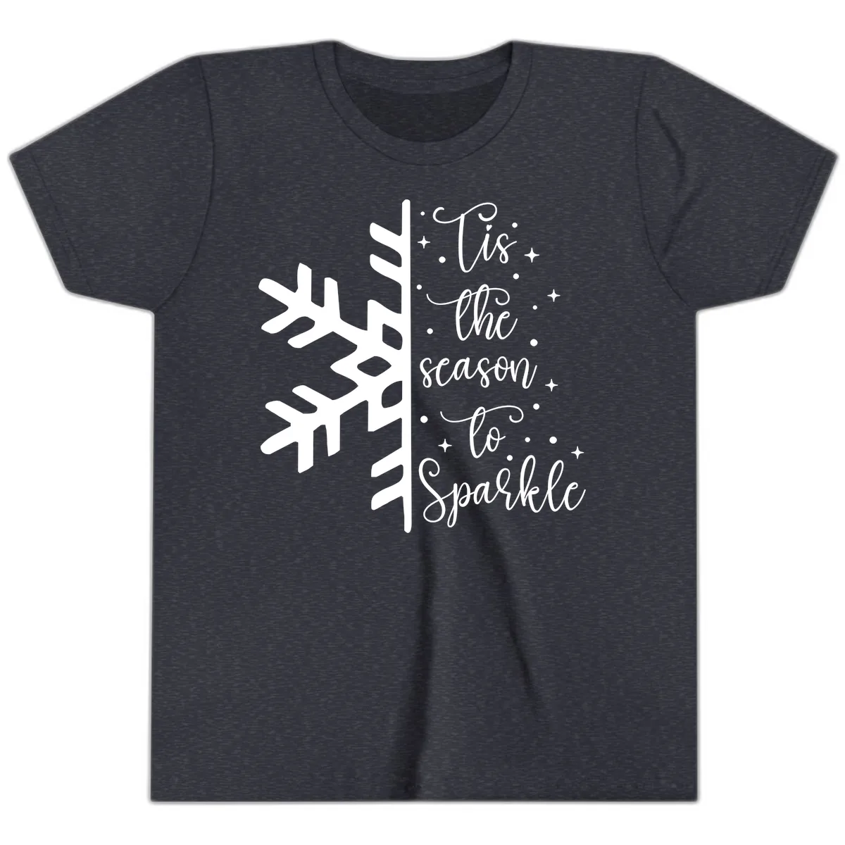 Tis The Season To Sparkle Snowflake Youth T-Shirt in Heather Navy