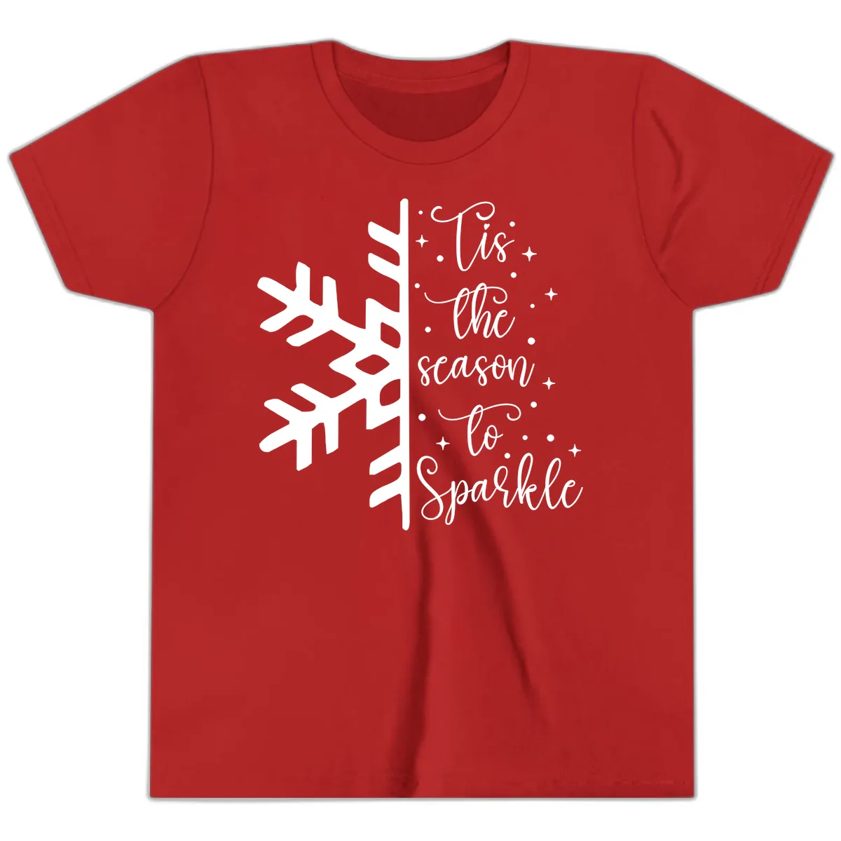 Tis The Season To Sparkle Snowflake Youth T-Shirt in Red